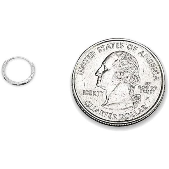 2 Pair Set Sterling Silver Diamond-Cut Tiny Small Endless Thin Round Unisex - Picture 4 of 6